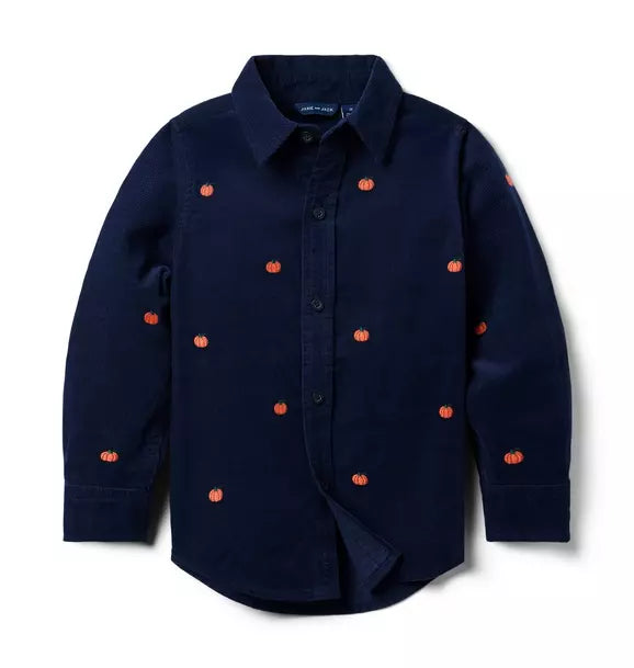 Embroidered Pumpkin Corduroy Shirt